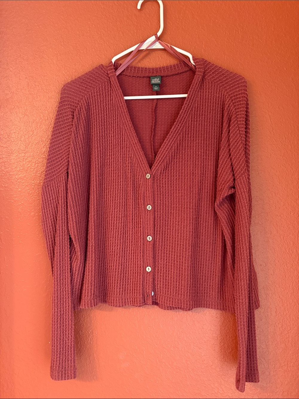 Wild Fable Button-Front Waffle V-Neck Cardigan in Rust